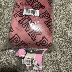 Victoria’s Secret Pink Sherpa blanket and dog
